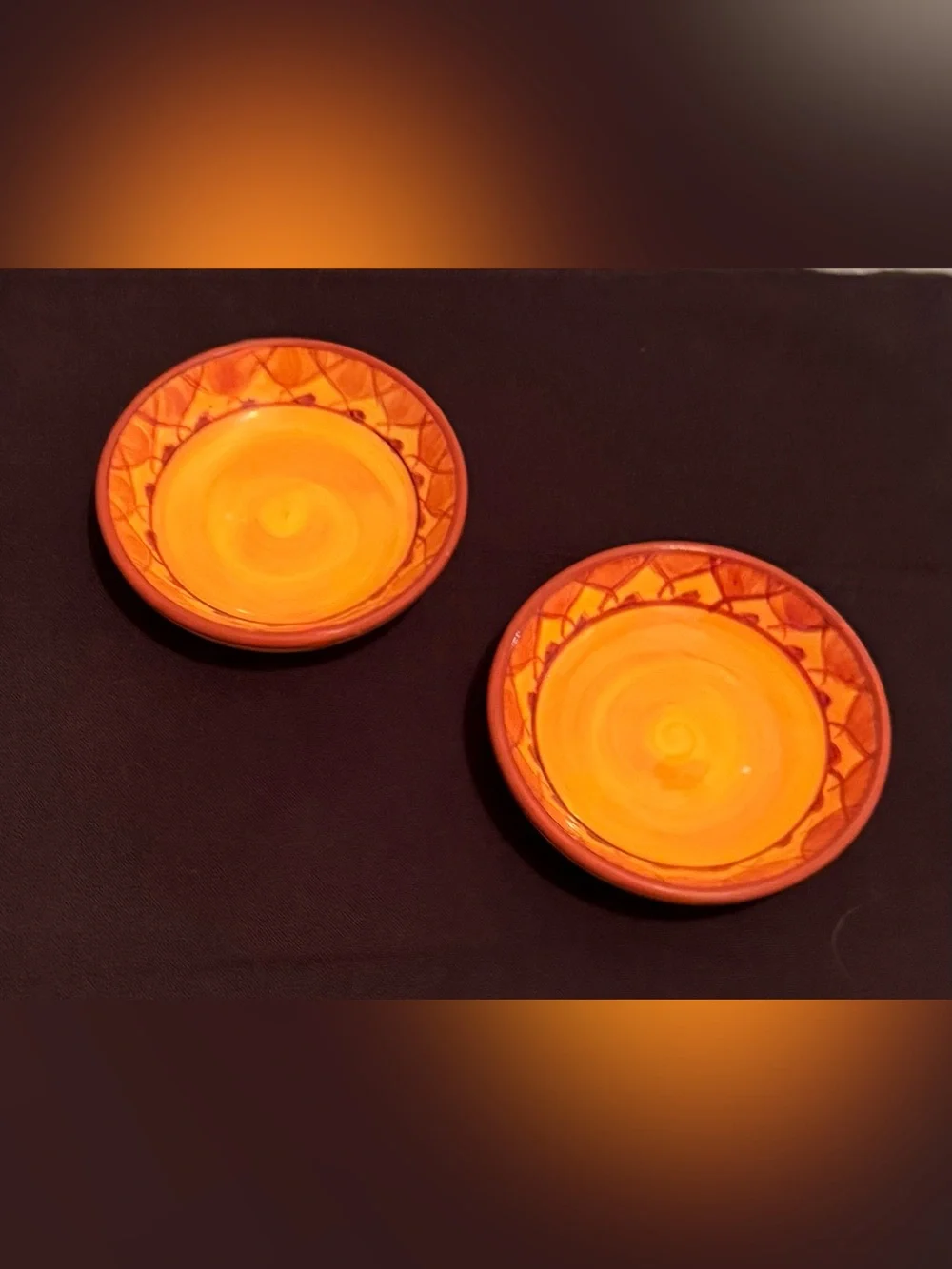 2 Karistan individual dip dish, hand-painted earthenware 4”